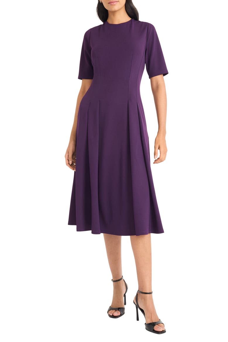 Double Pleat A-Line Midi Dress