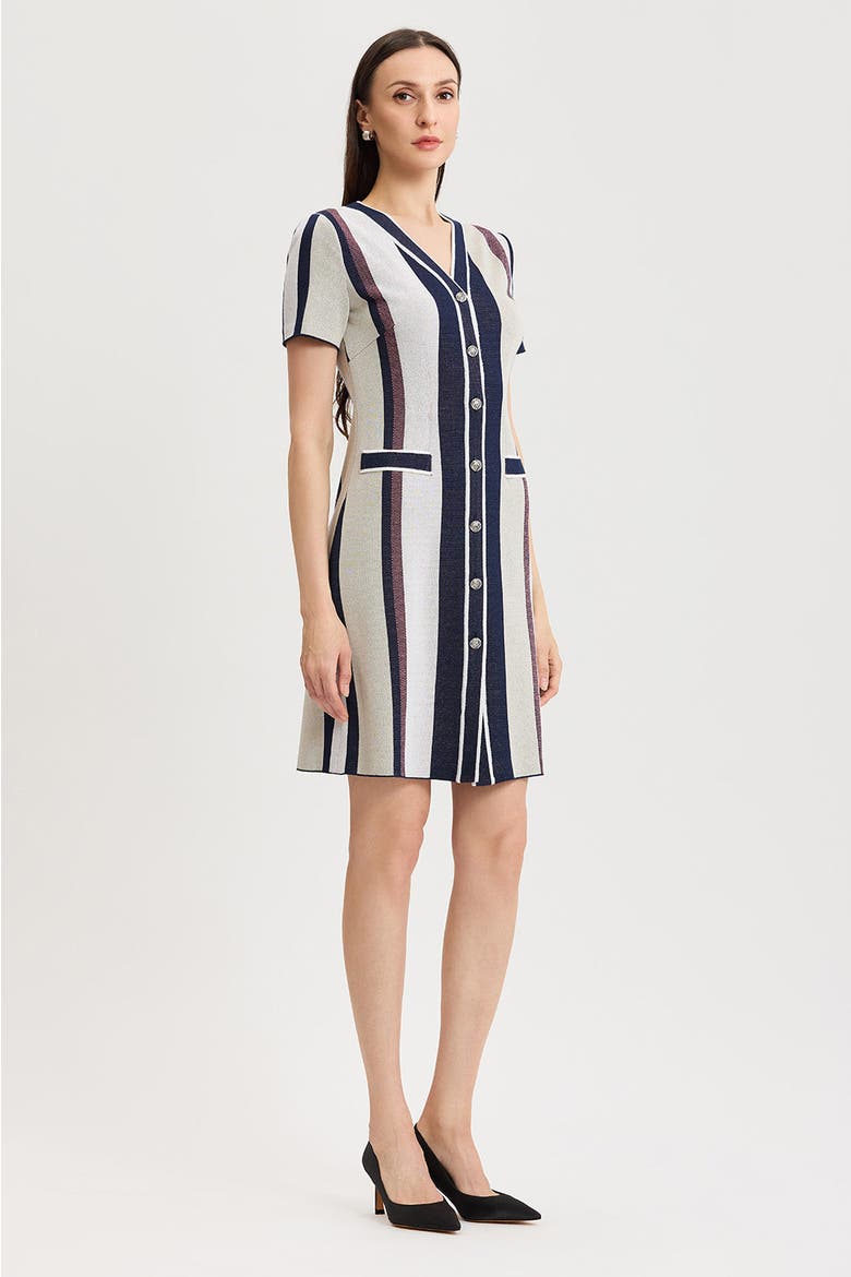 Button-Front Striped Soft Knit Dress