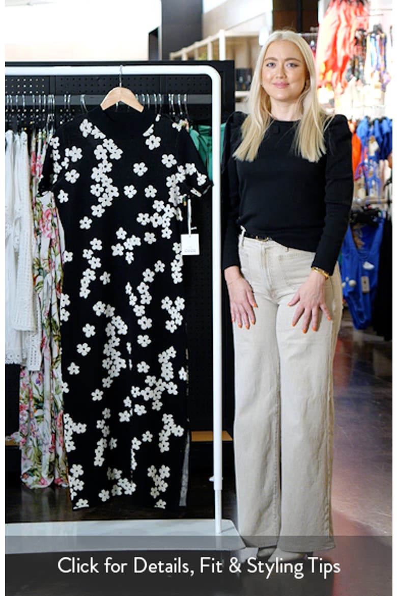 Flower Jacquard Midi Sweater Dress