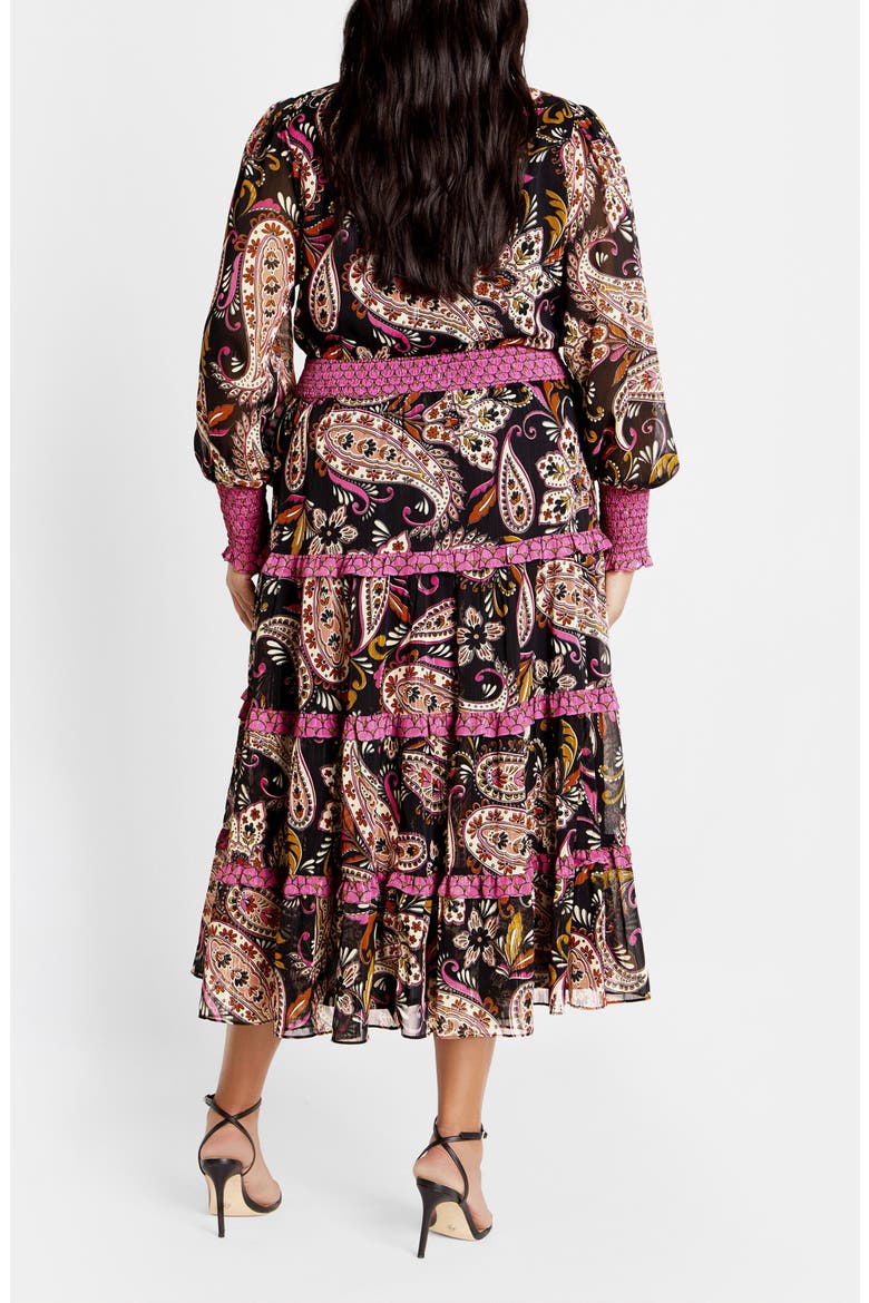 Gwendolyn Paisley Long Sleeve Tiered Midi Dress