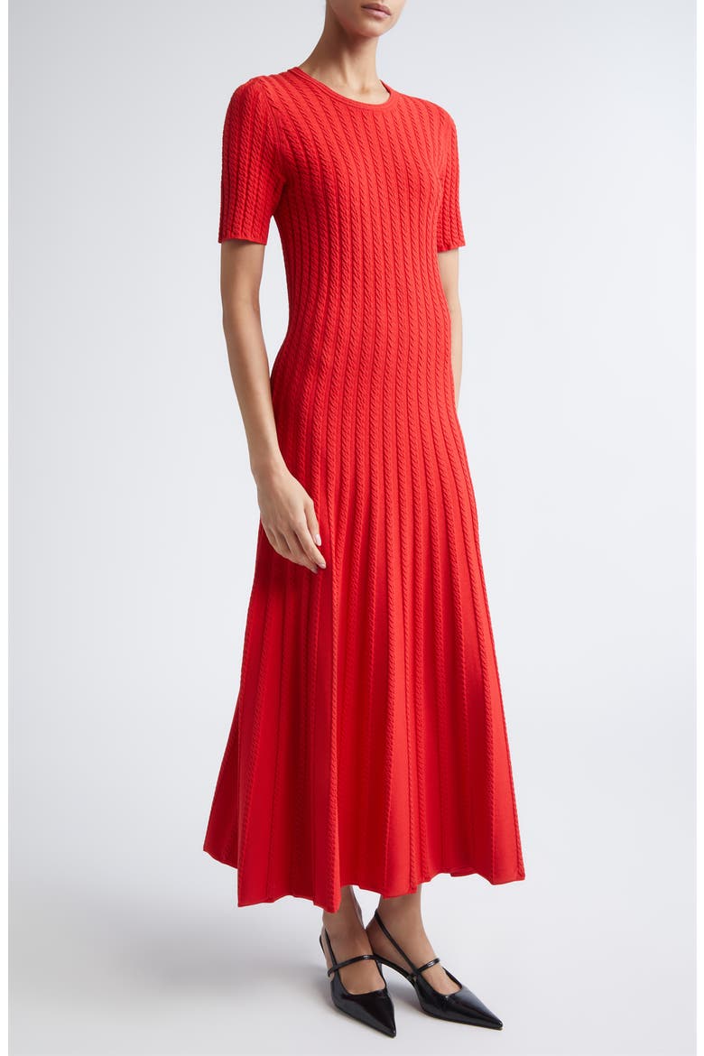 Cable Stitch Short Sleeve Midi Sweater Dress