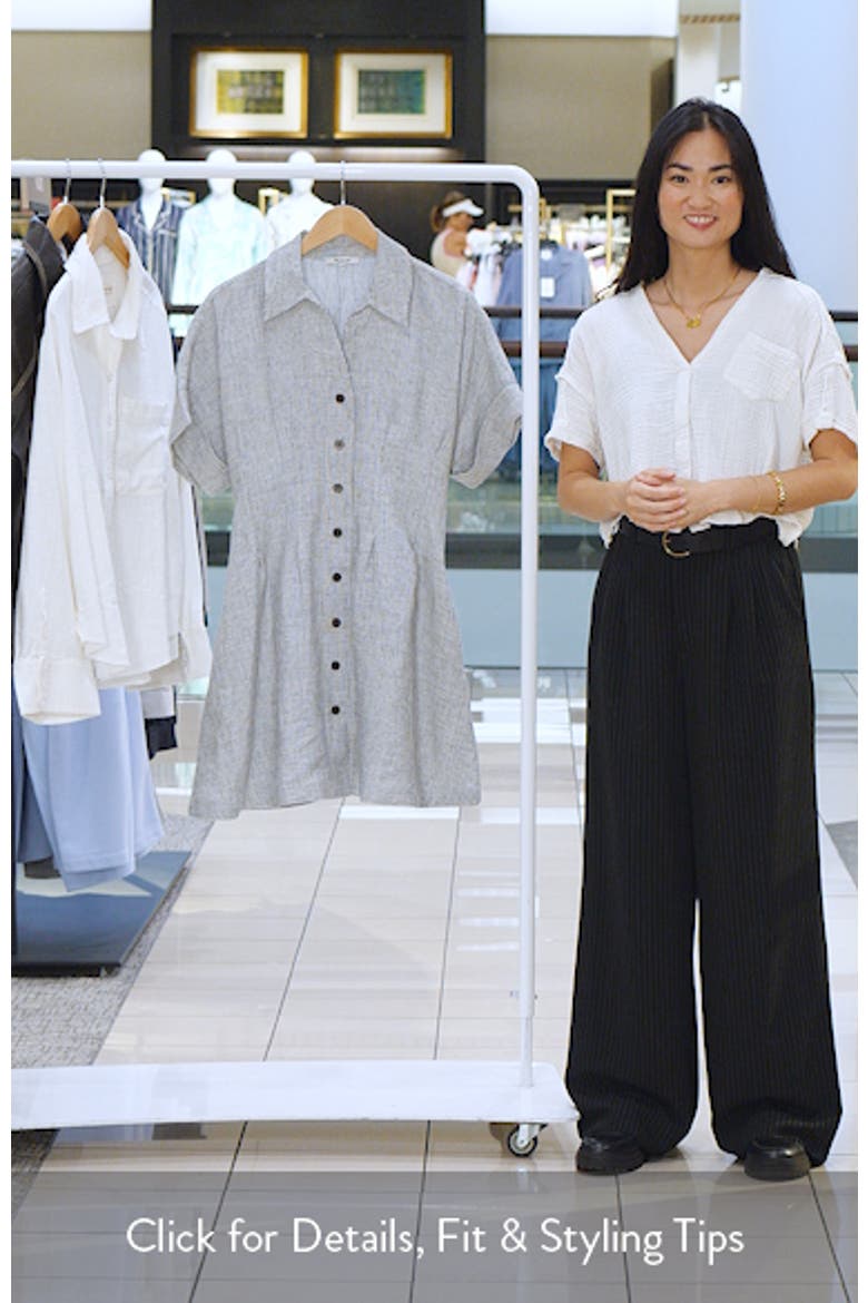 Pleated Linen Mini Shirtdress