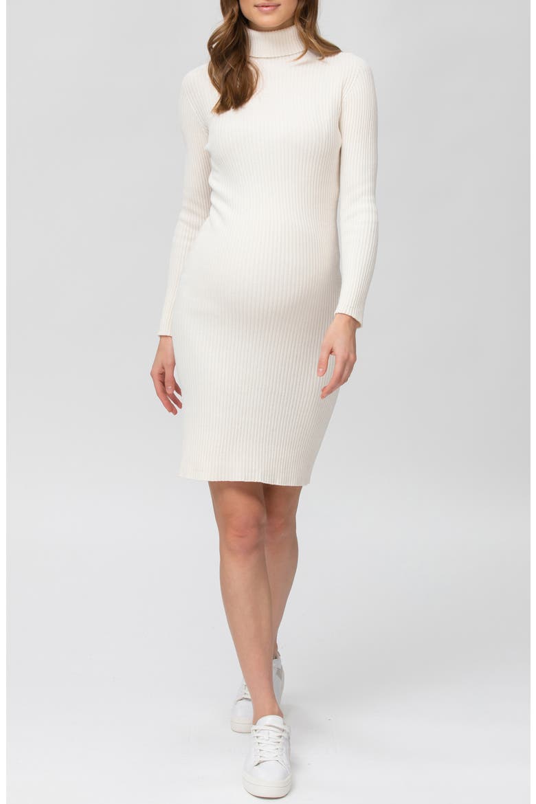 Turtleneck Long Sleeve Rib Maternity Sweater Dress