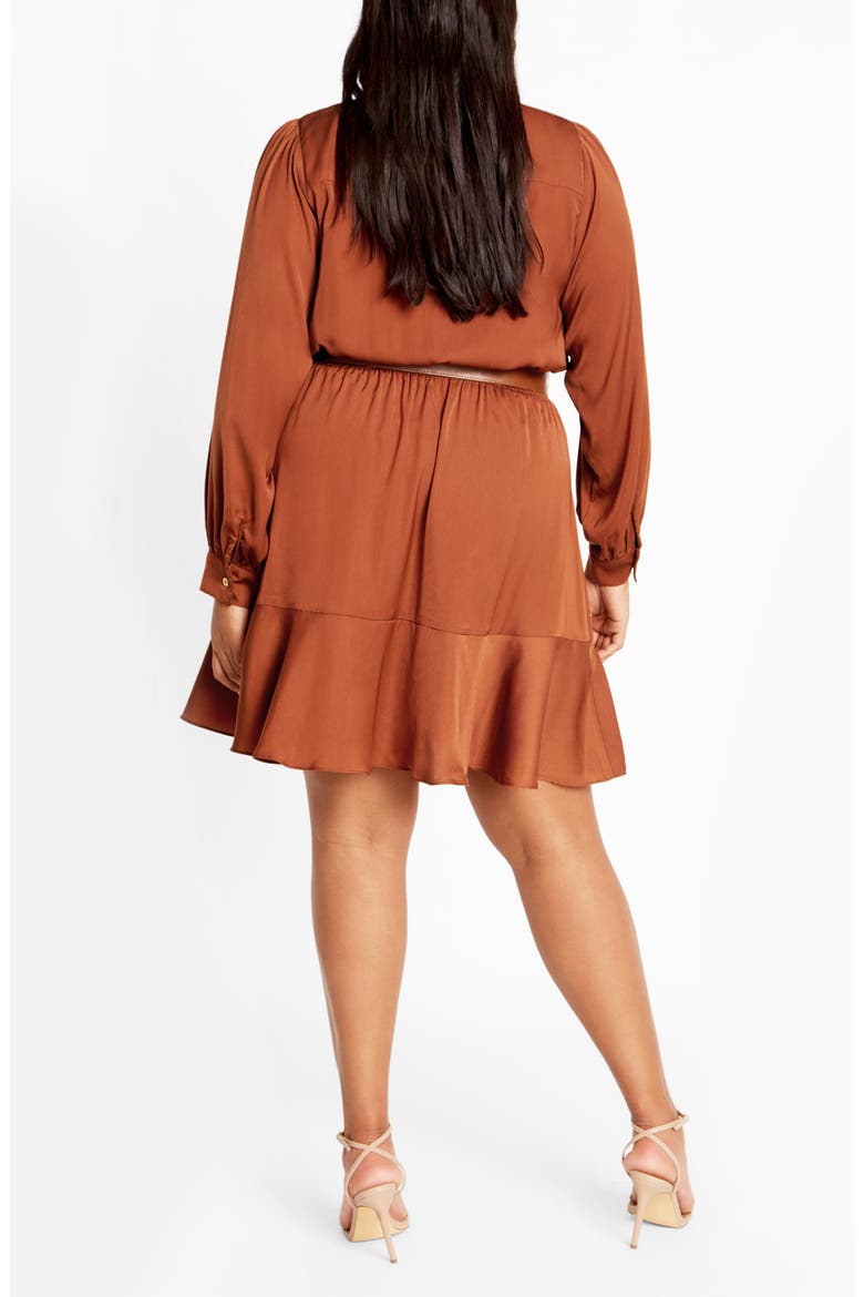 Oki Belted Long Sleeve Satin Shirtdress