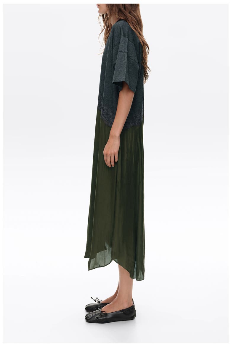 Asymmetric Lace Overlay Midi Dress
