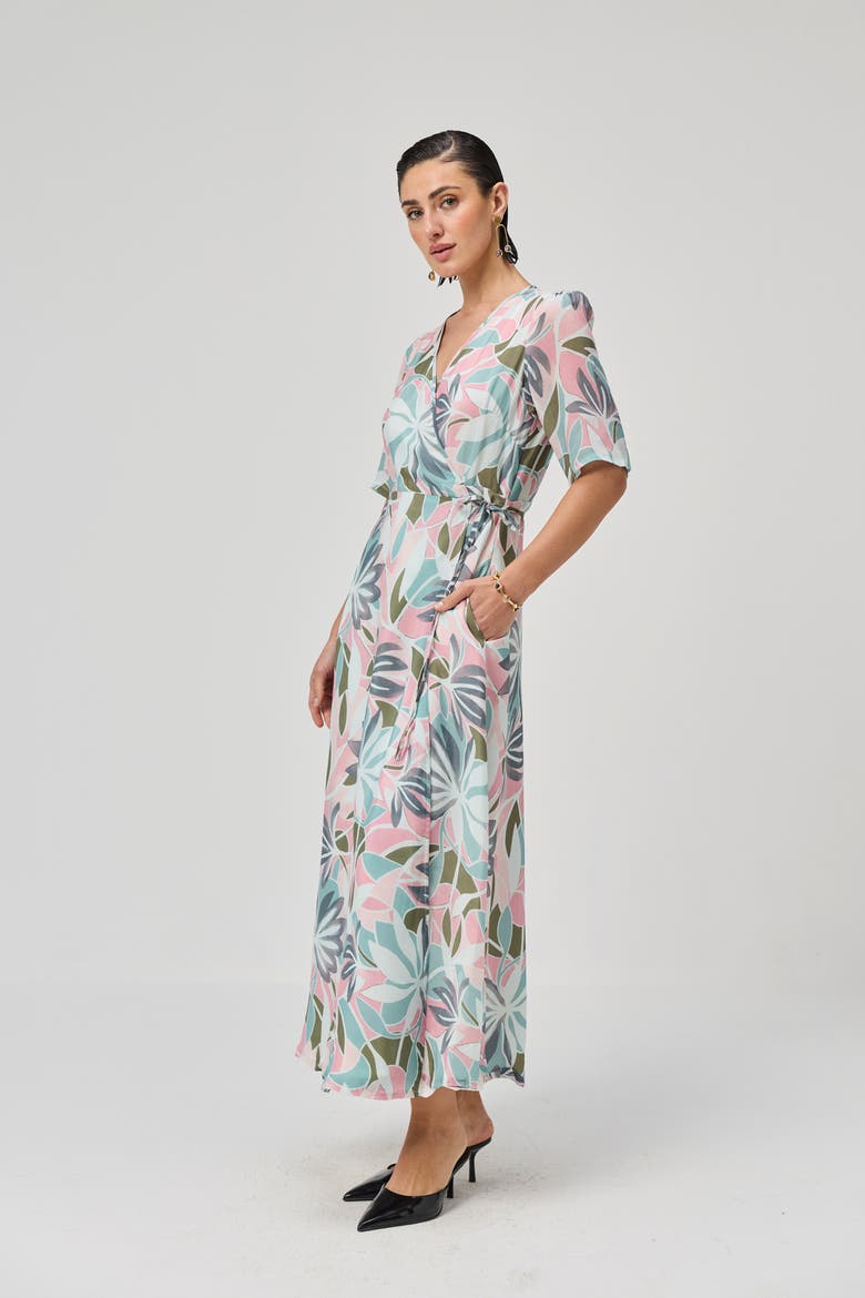 Abstract Floral Wrap Maxi Dress