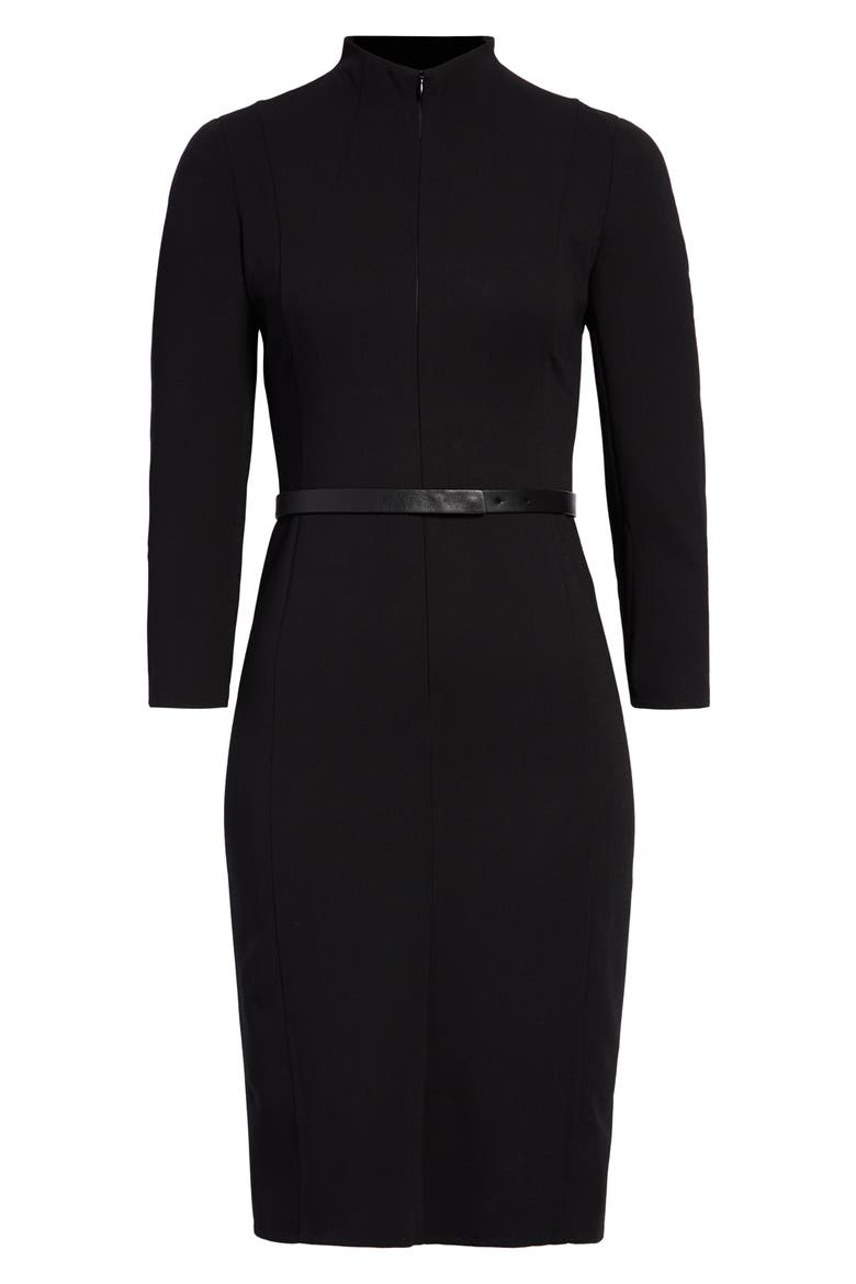Belted Long Sleeve Wool Blend Dress