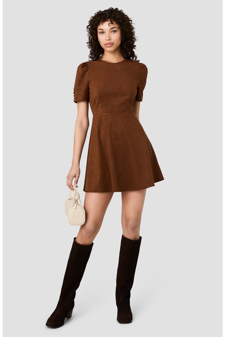 Sonja Short Sleeve Faux Suede Fit & Flare Minidress