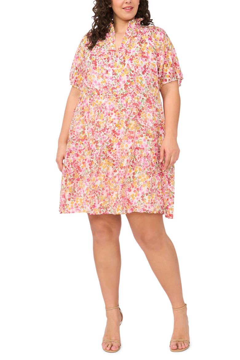 Floral Tiered Ruffle Neck Cotton Dress