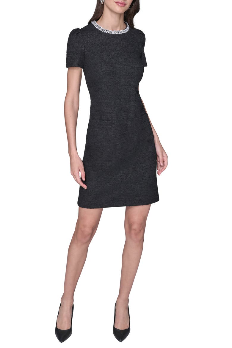 Embellished Tweed Knit Sheath Dress