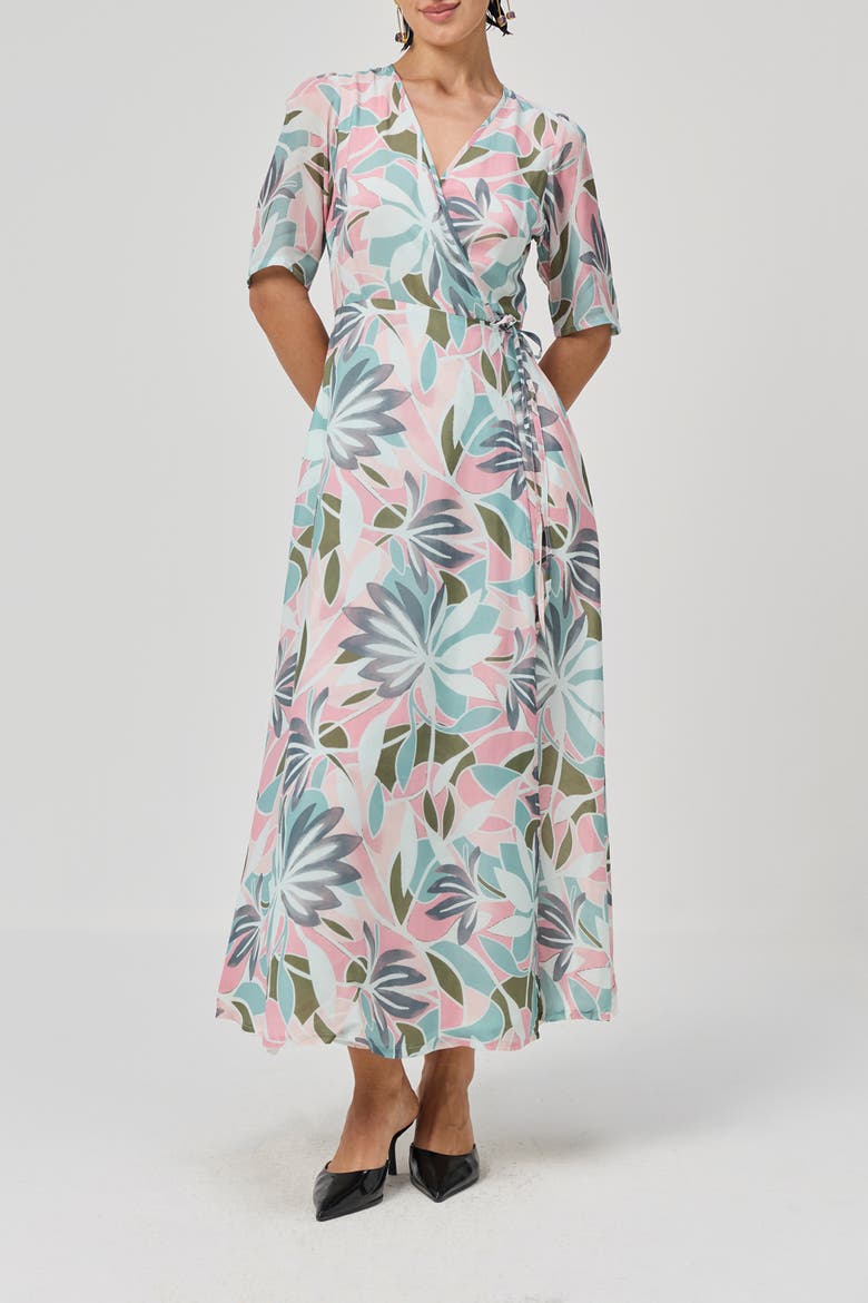Abstract Floral Wrap Maxi Dress