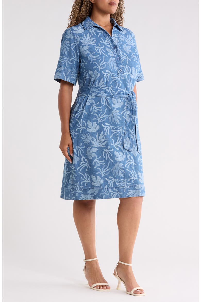 Floral Print Tie Waist Shirtdress
