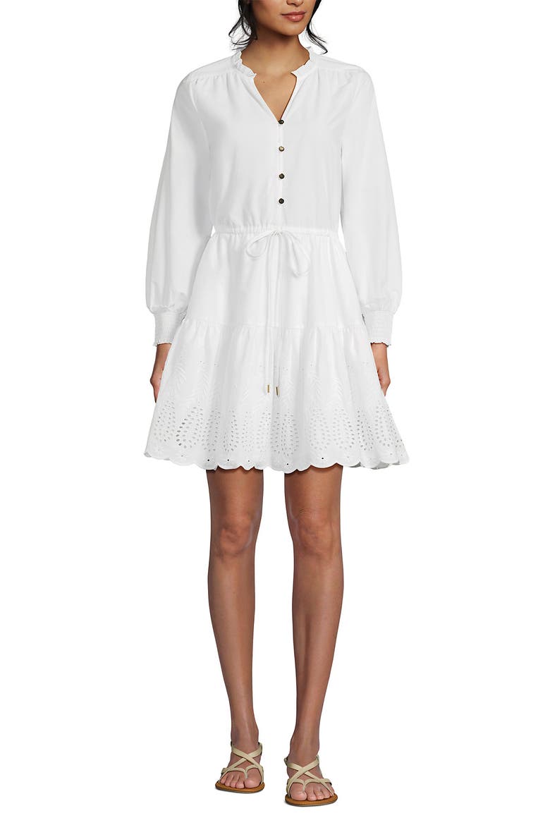 Long Sleeve Eyelet Mini Popover Dress