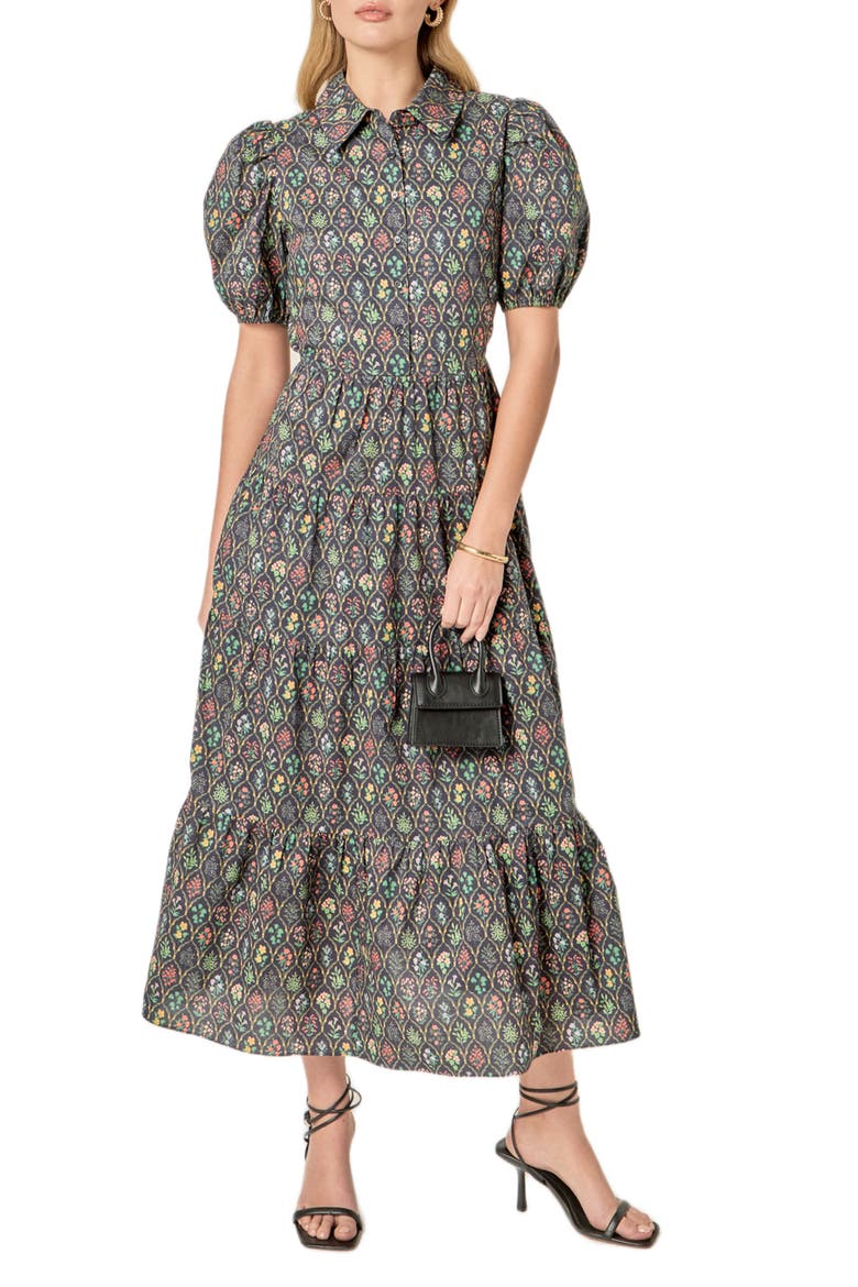 Floral Tiered Cotton Shirtdress