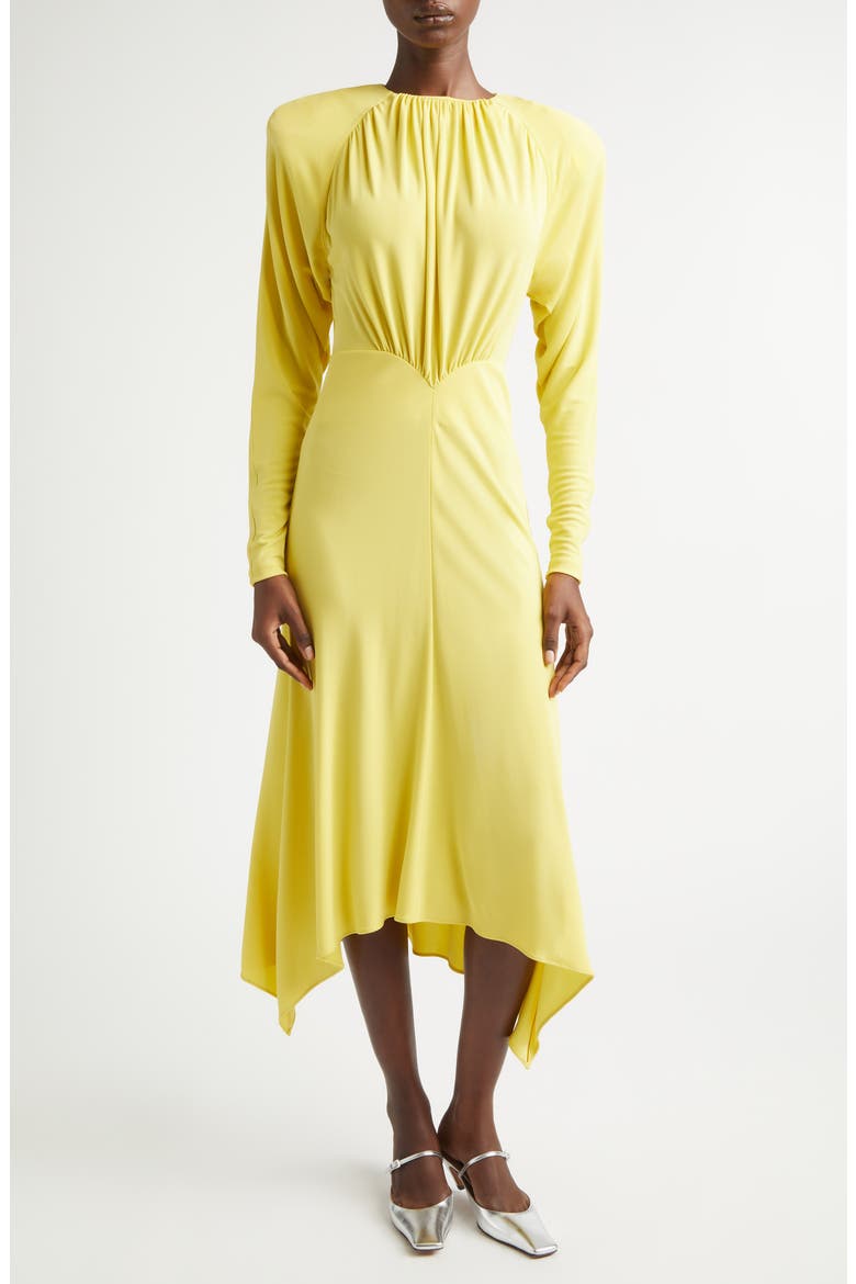 Gathered Long Sleeve Jersey Midi Dress