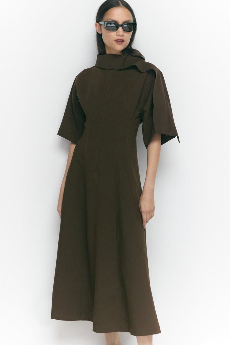 Addison Foldover Scarf-Neck Dress