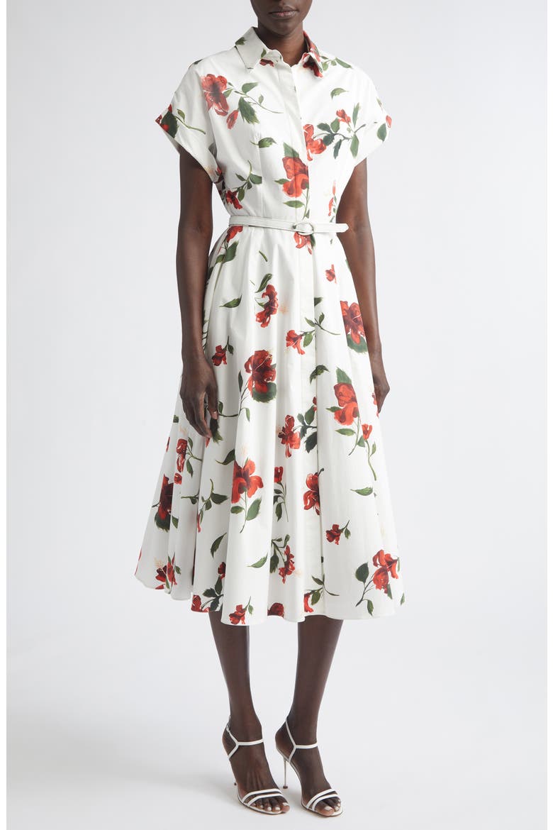 Chiné Hibiscus Cotton Stretch Poplin Midi Shirtdress