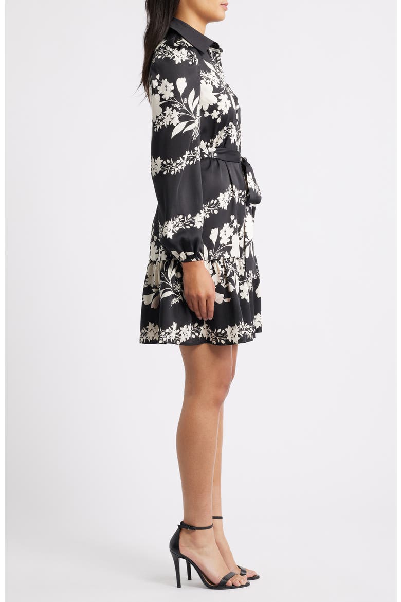 Floral Long Sleeve Tiered Shirtdress