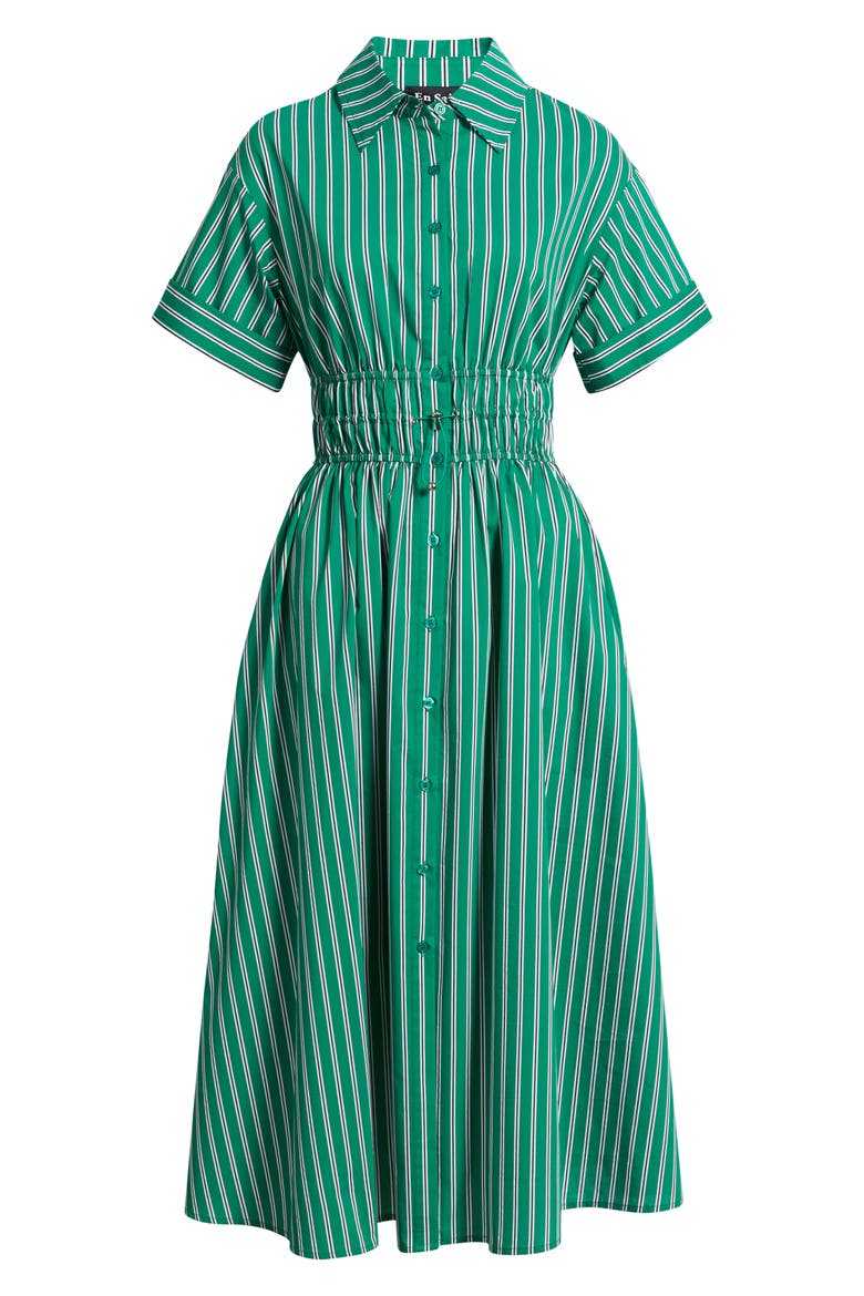 Stripe Drawcord Waist Shirtdress
