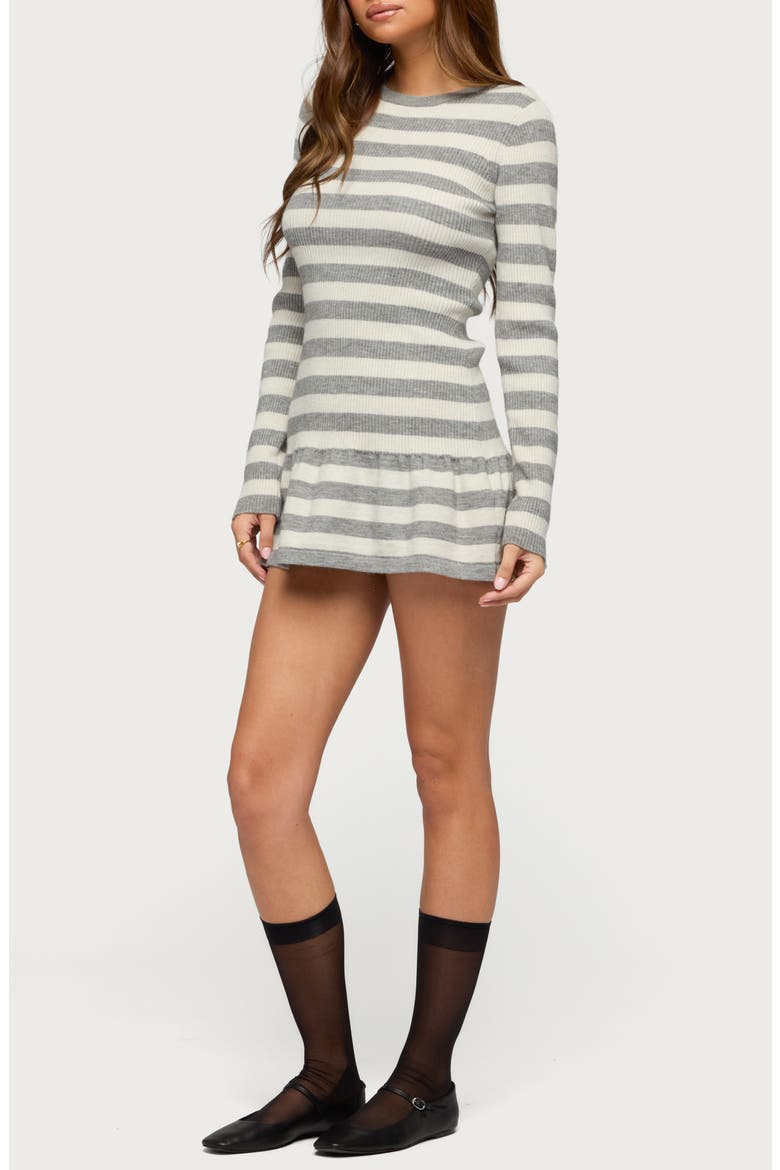 Caisyn Stripe Rib Long Sleeve Minidress