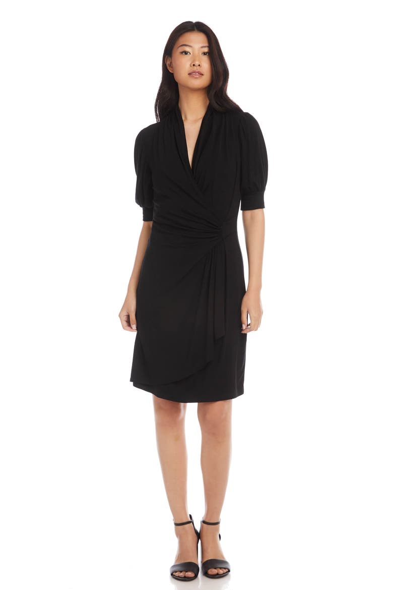 Puff Sleeve Jersey Faux Wrap Dress