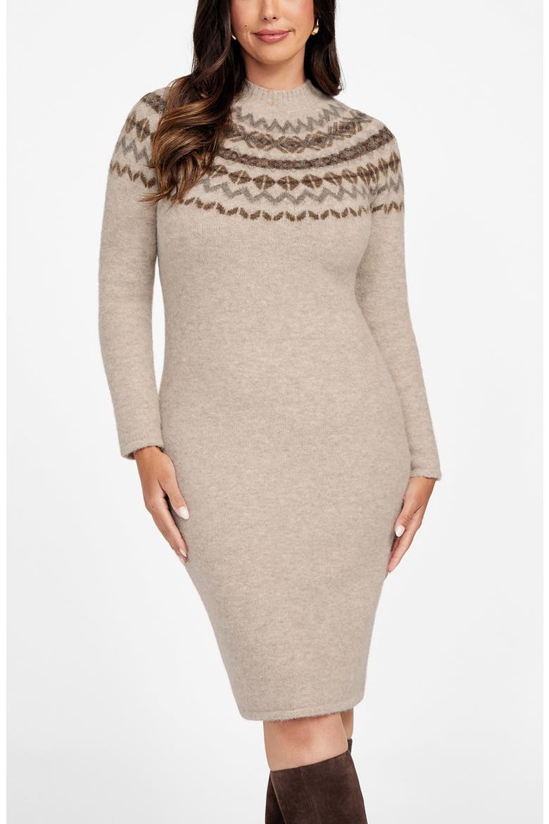 Akila Jacquard Detail Long Sleeve Sweater Dress