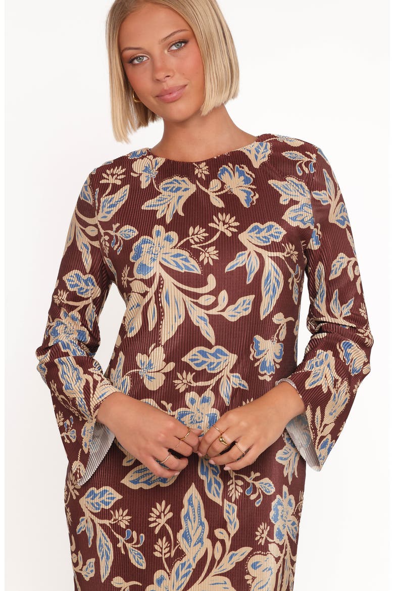 Morena Plissé Long Sleeve Midi Dress