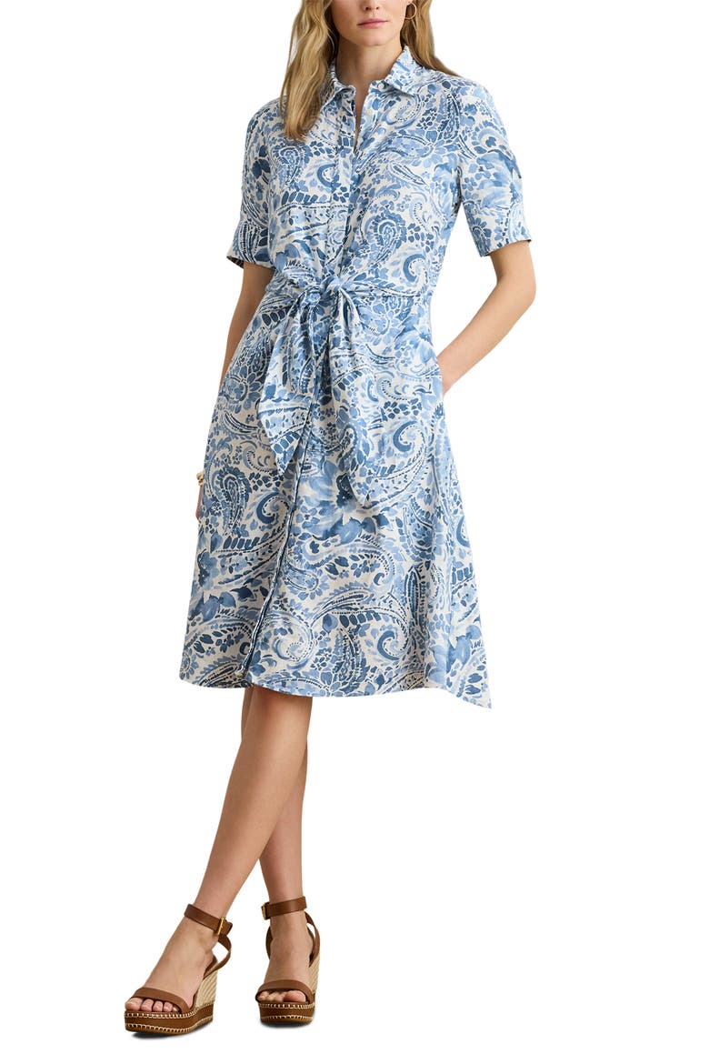 Paisley Print Linen Shirtdress