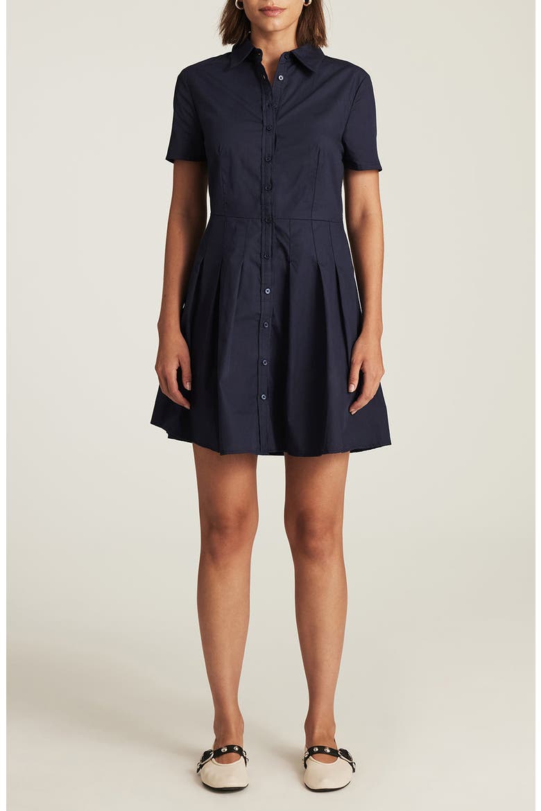 Pleated Cotton Mini Shirtdress