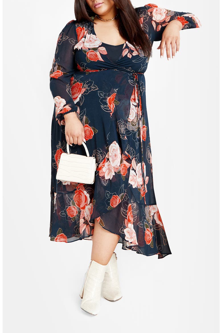 Kataleya Long Sleeve Chiffon Maxi Wrap Dress