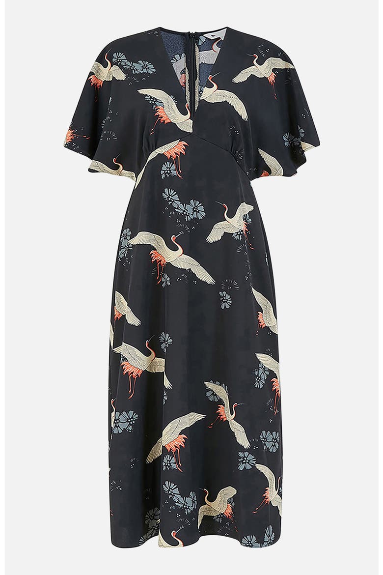 Short Sleeve V-Neck Printed Midi Dress