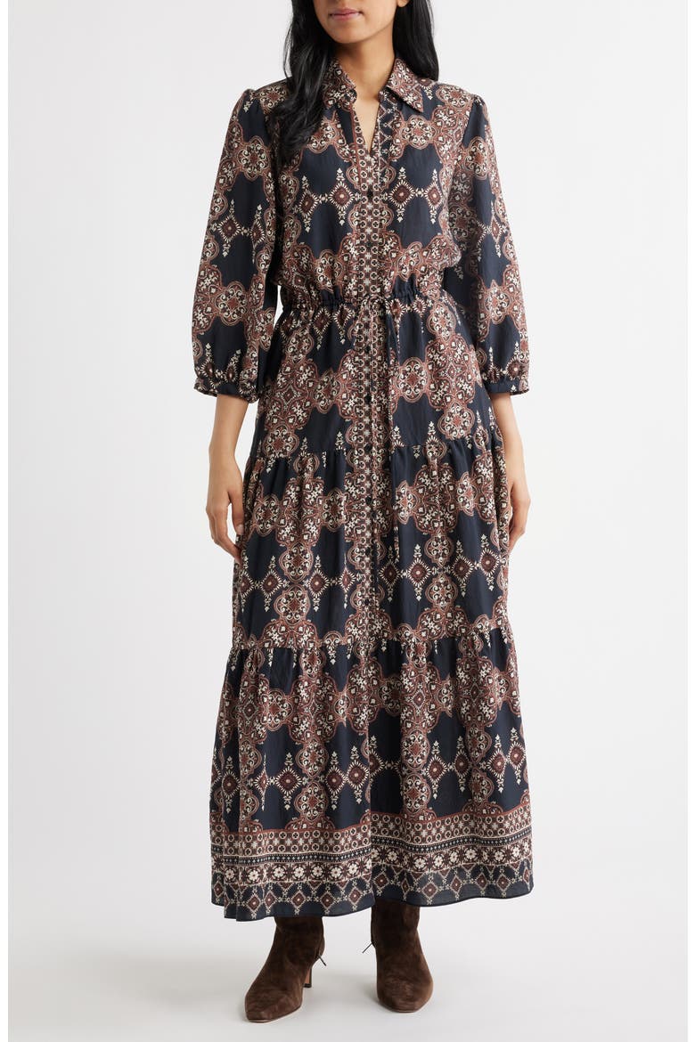 Mixed Paisley Long Sleeve Shirtdress