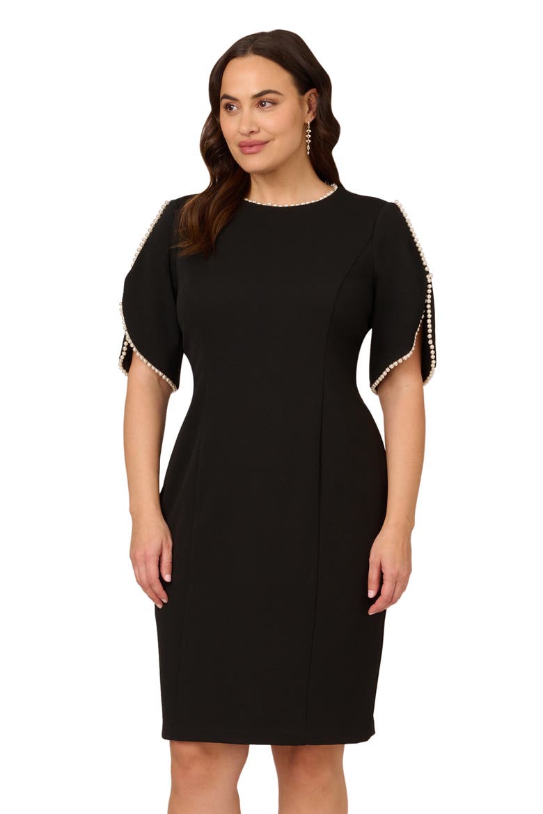 Imitation Pearl Detail Crepe Sheath Dress