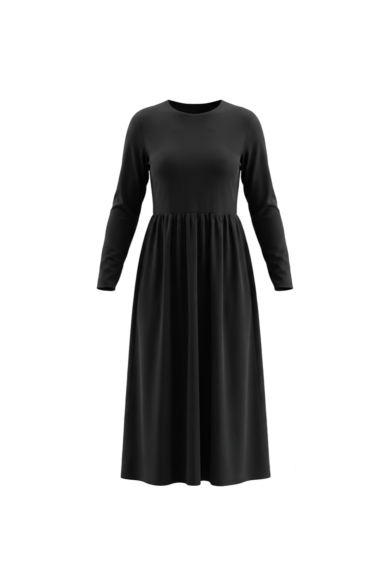 Woven Long Sleeve Side Pocket Midi Dress