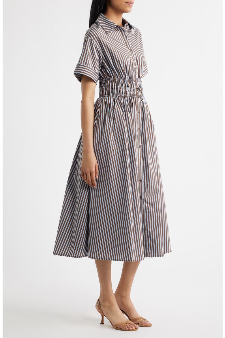 Stripe Short Sleeve Cotton Blend Midi Shirtdress