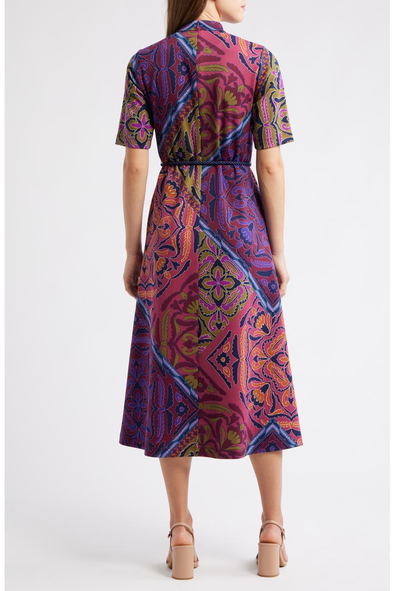 Print Tie Belt Midi Dress
