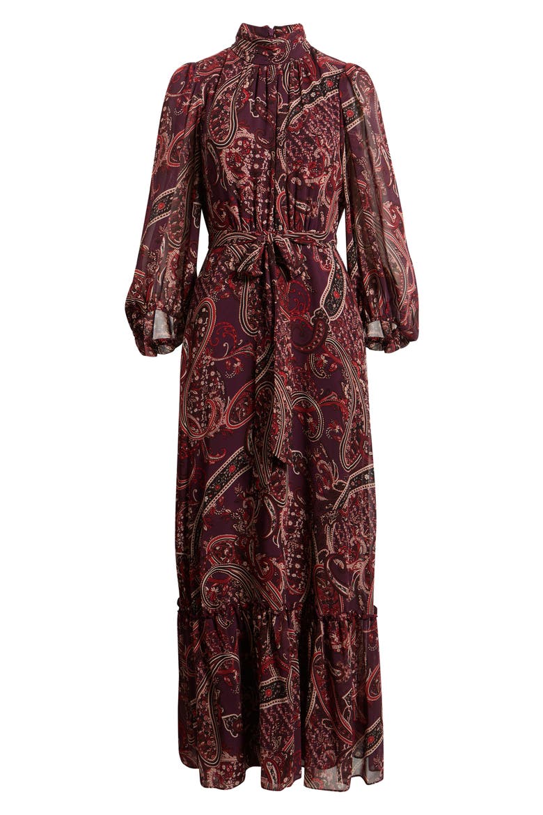 Long Sleeve Paisley Print Maxi Dress