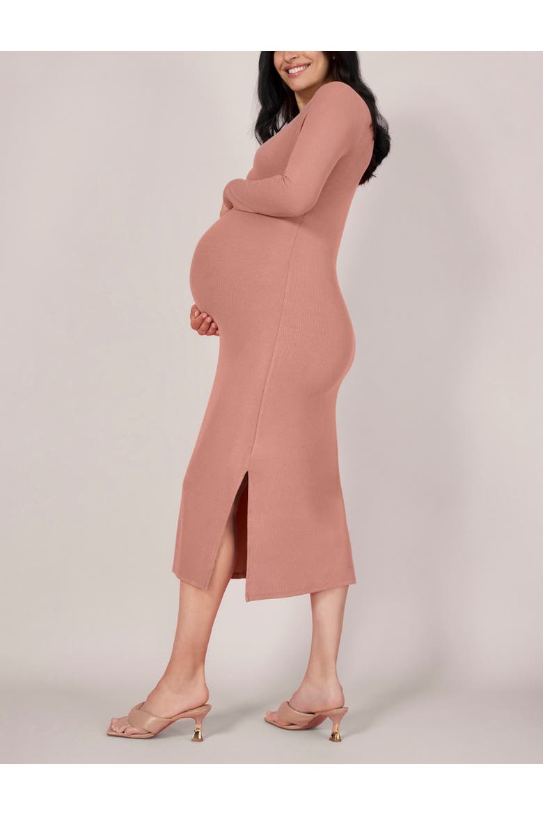 Crew Neck Rib Knit Long Sleeve Column Dress