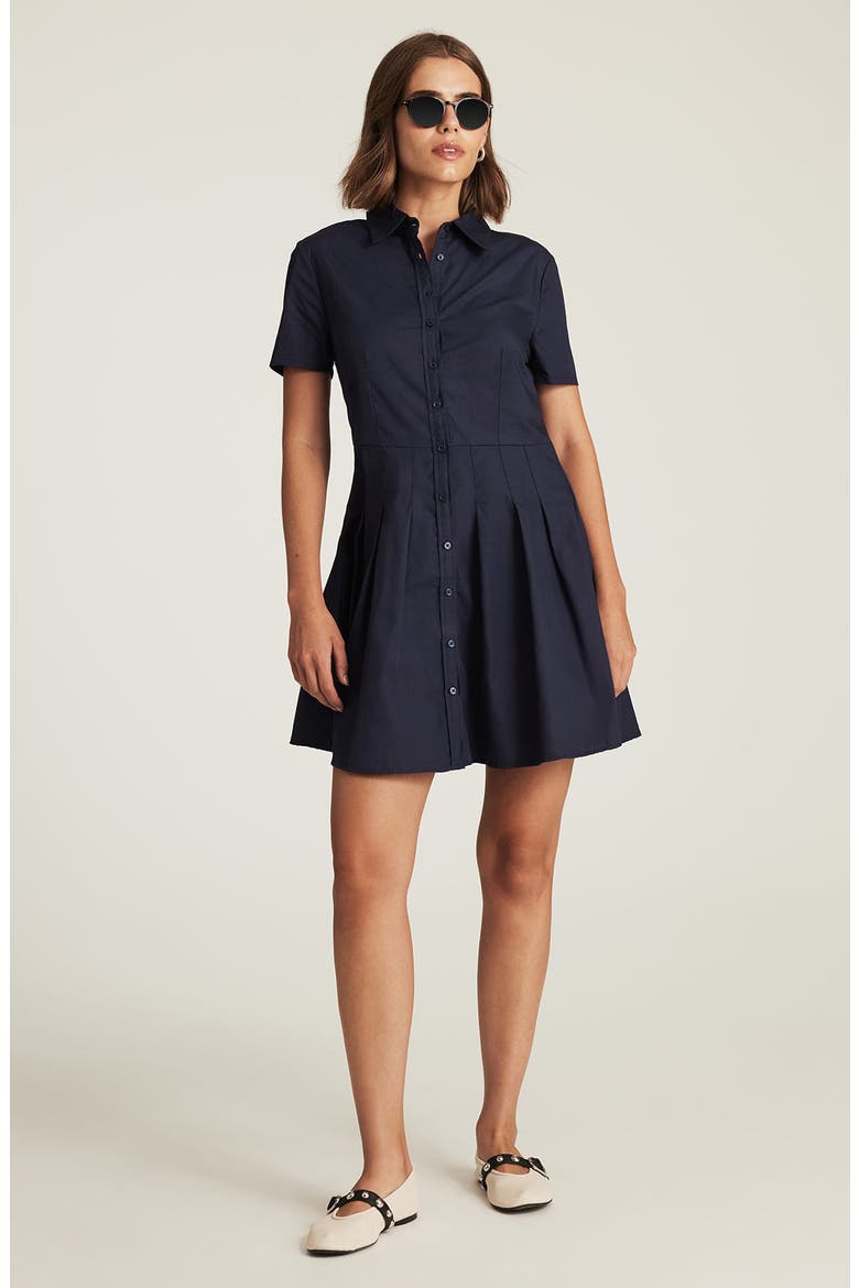 Pleated Cotton Mini Shirtdress