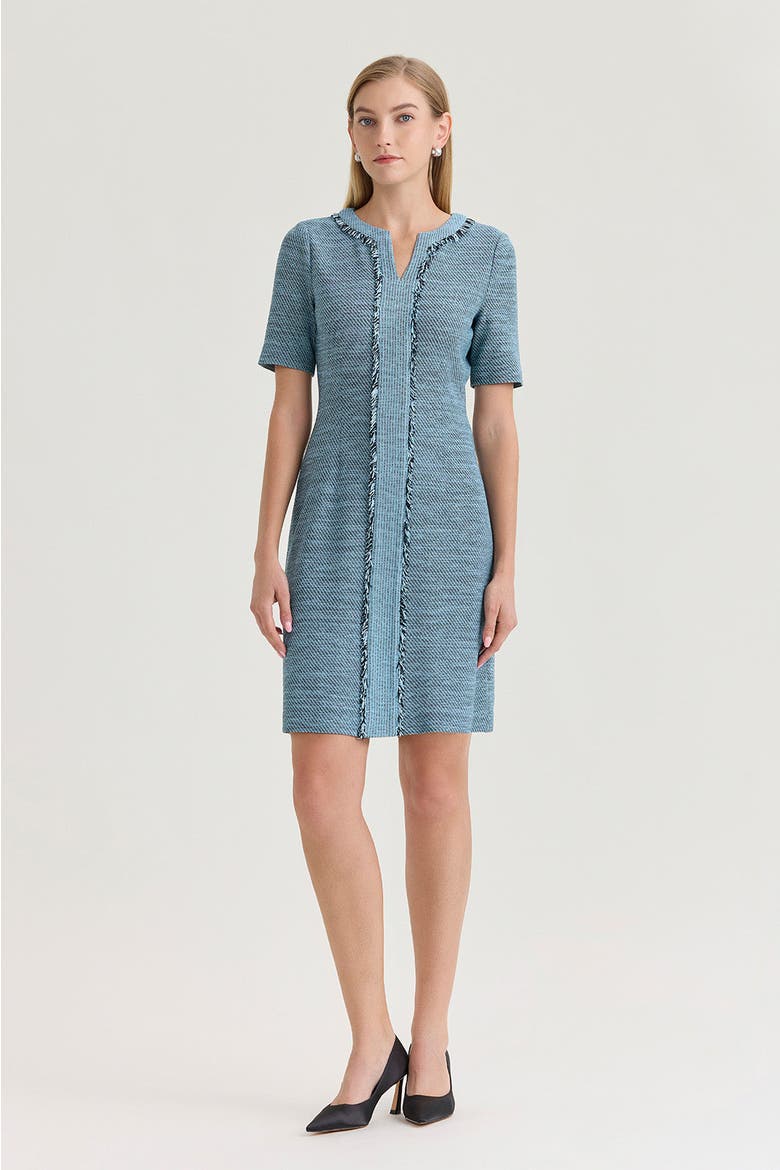 Tweed Knit Fringe Accent Sheath Dress