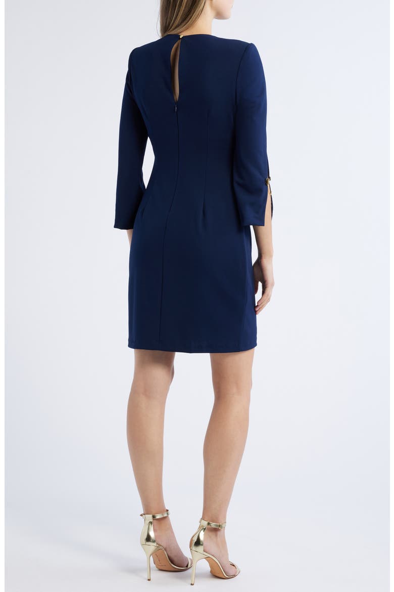 Brooch Detail Long Sleeve Crepe Shift Dress