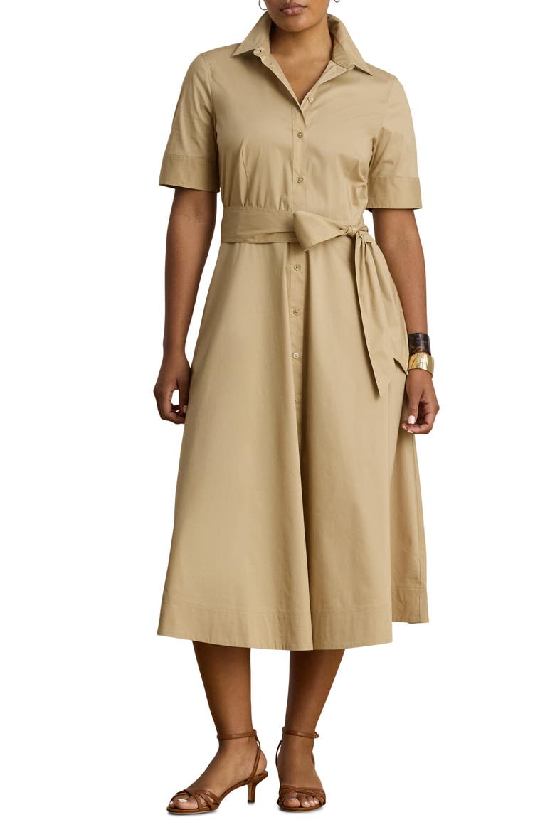 Belted Cotton Blend Shirtdress