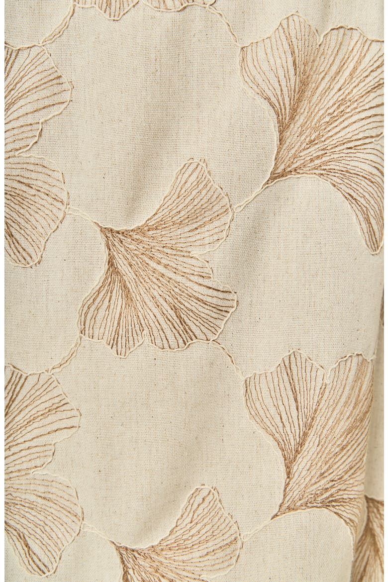 Ginkgo Leaf Embroidered Puff Sleeve Minidress
