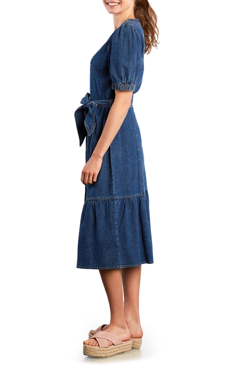 Ruffle Hem Tie Waist Denim Midi Dress