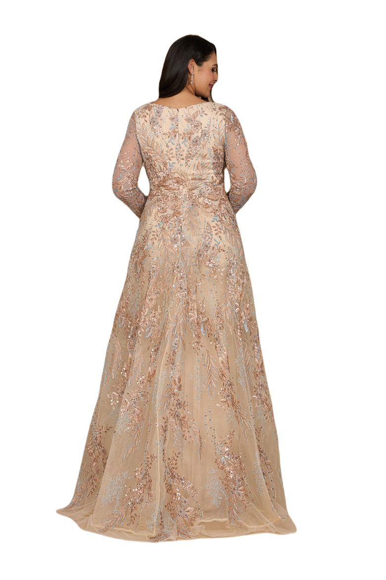 Lace Long Sleeve Gown with Overskirt