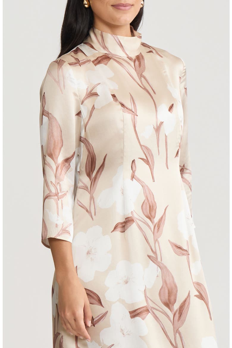 A-Line Floral Print Silk Midi Dress