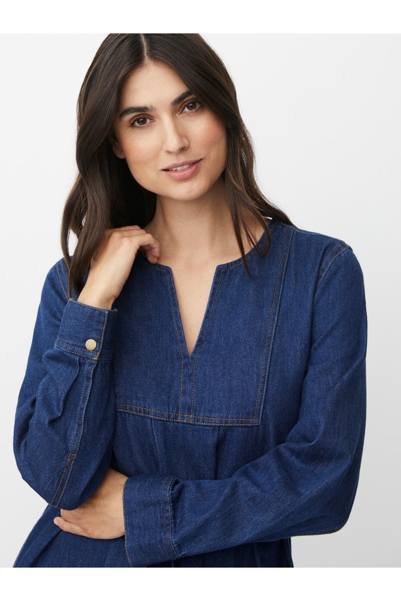 Long Sleeve V-Neck Denim Midi Dress
