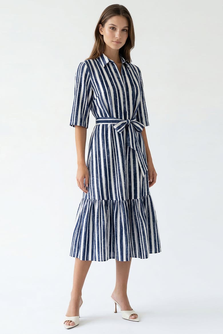 Darcio Shirt Collar Short Sleeve Belted Midi Dress