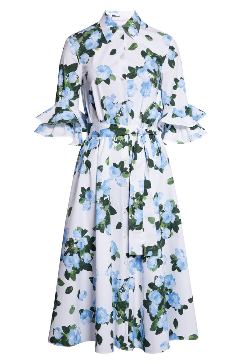 Rose Print Belted Midi Shirtdress