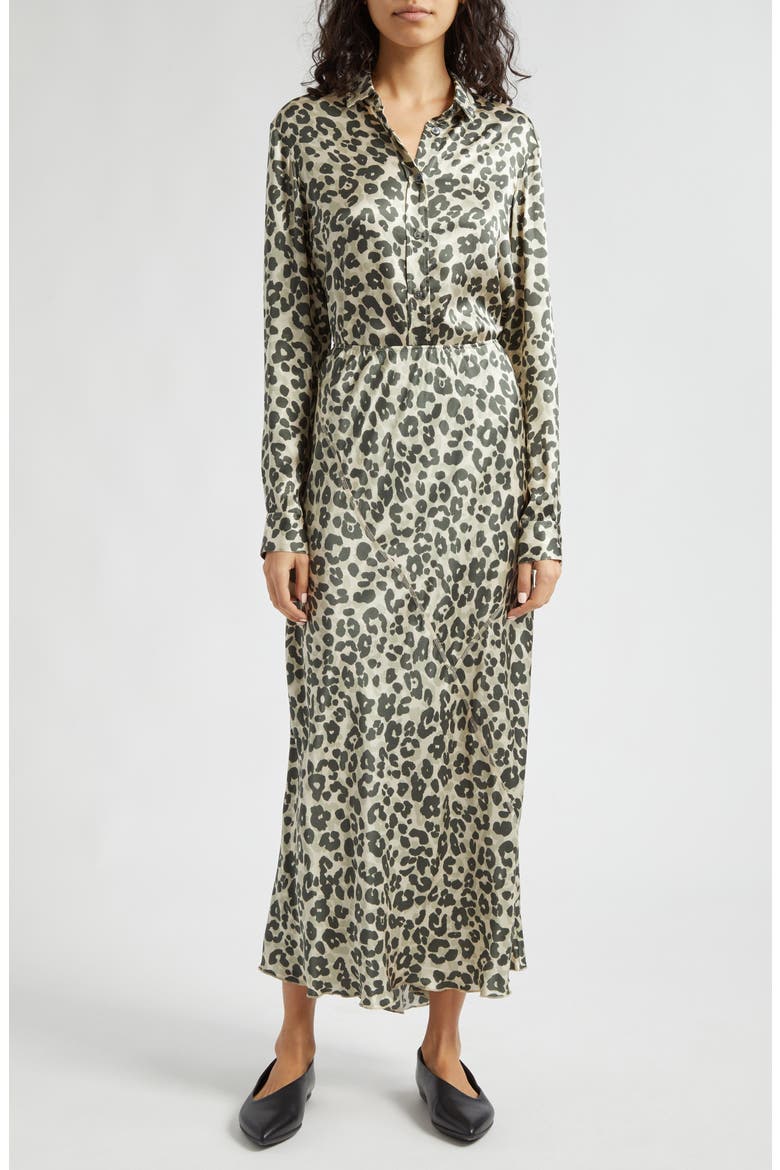 Leopard Print Silk Charmeuse Button-Up Shirt
